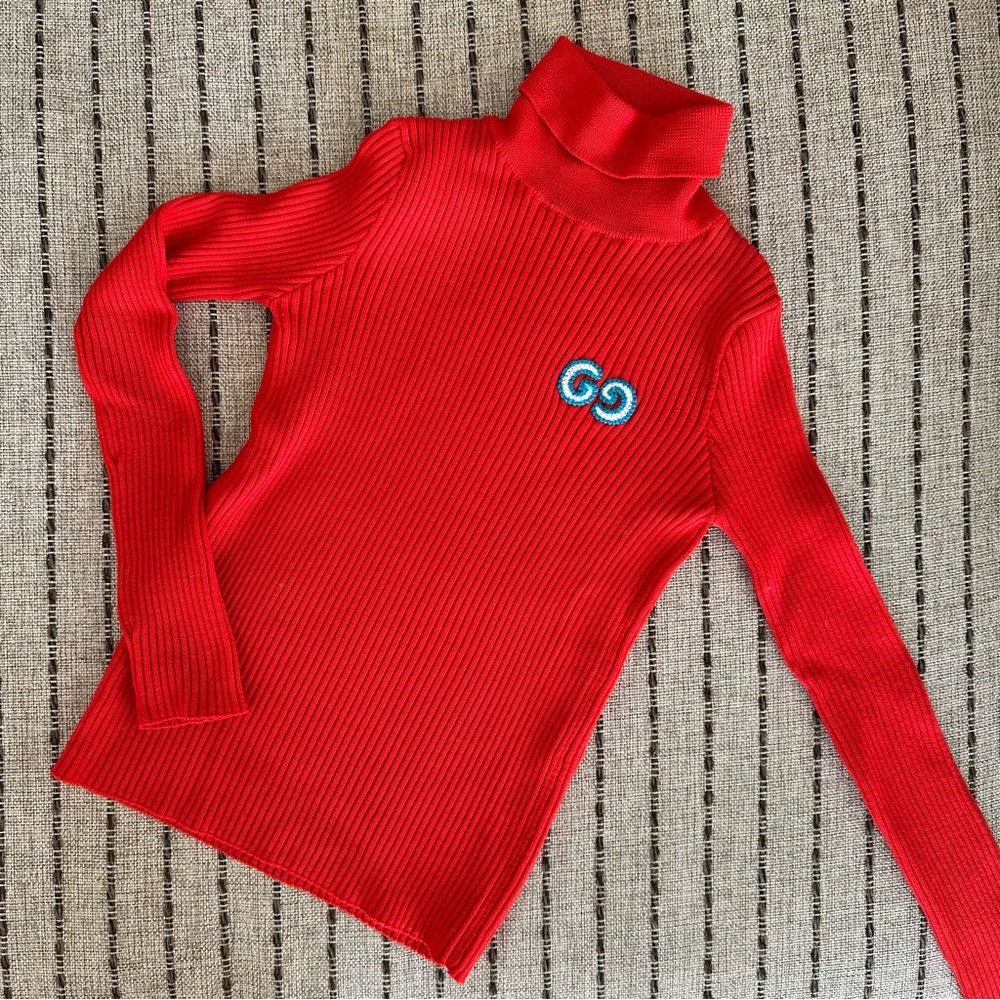 Gucci Kids 6 Girls Red Ribbed Turtleneck Sweater Long Sleeve roll neck top XMAS